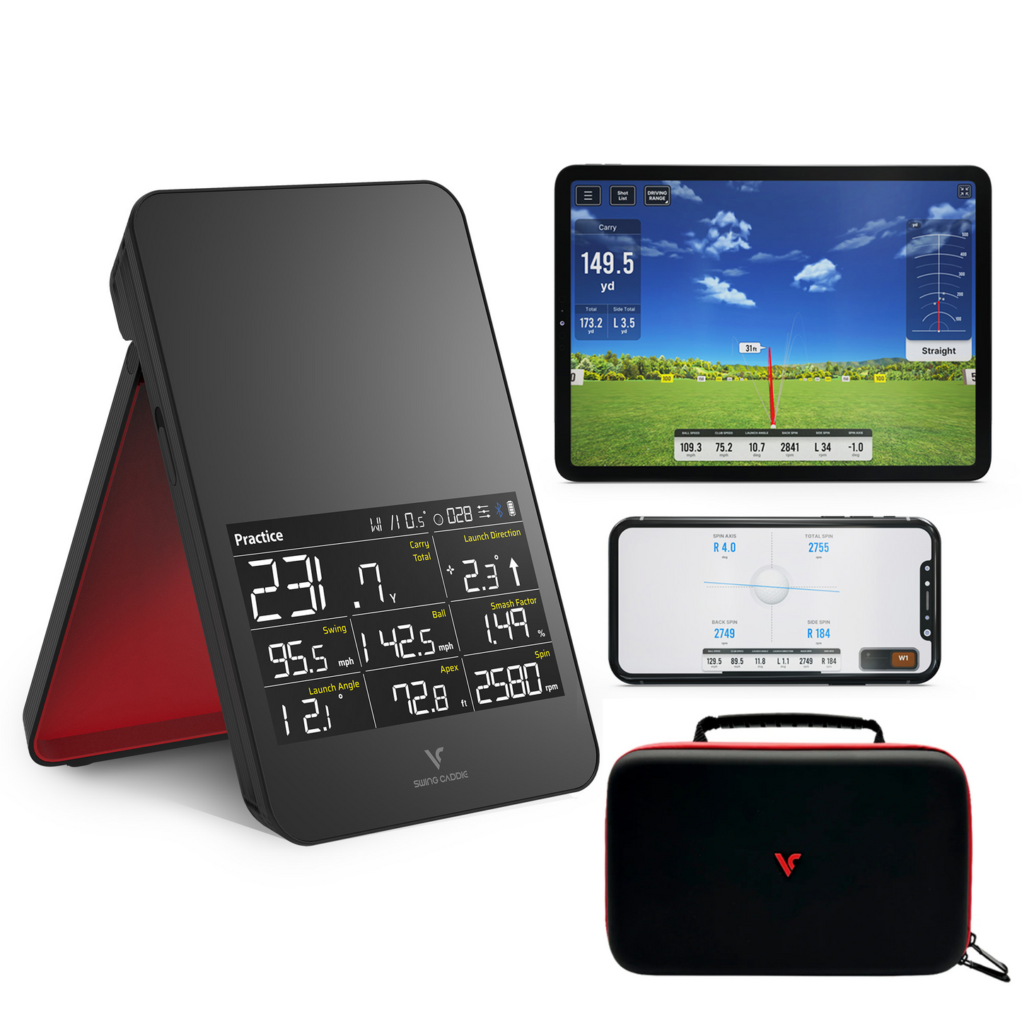 Lot Voice Caddie SC4 PRO Moniteur de Lancement et Simulateur 3D portable + son étui de protection