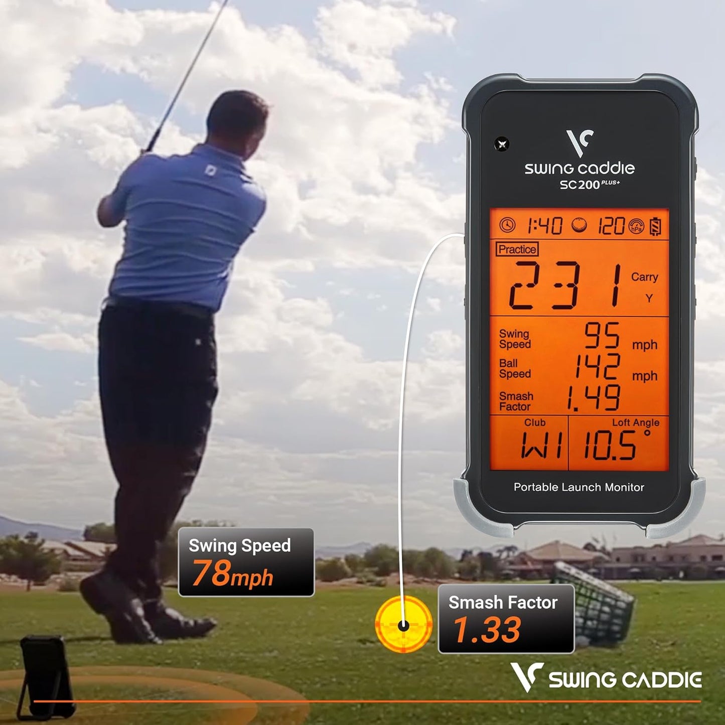Swing Caddie SC200+ – Kannettava Golf Launch Monitor Swing Speed -tilalla