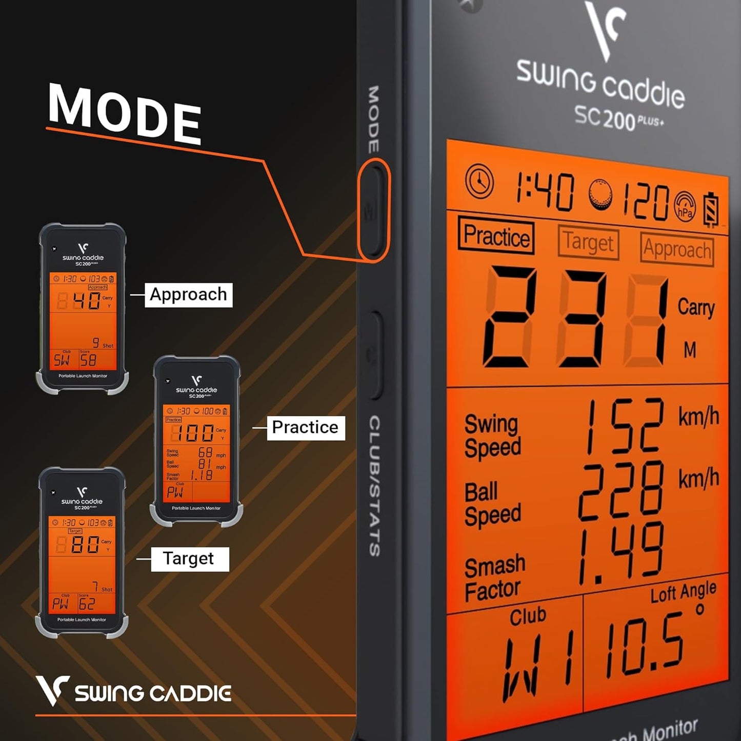 Swing Caddie SC200+ – Kannettava Golf Launch Monitor Swing Speed -tilalla