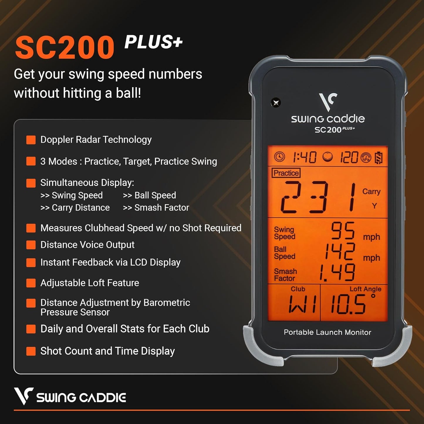 Swing Caddie SC200+ – Kannettava Golf Launch Monitor Swing Speed -tilalla