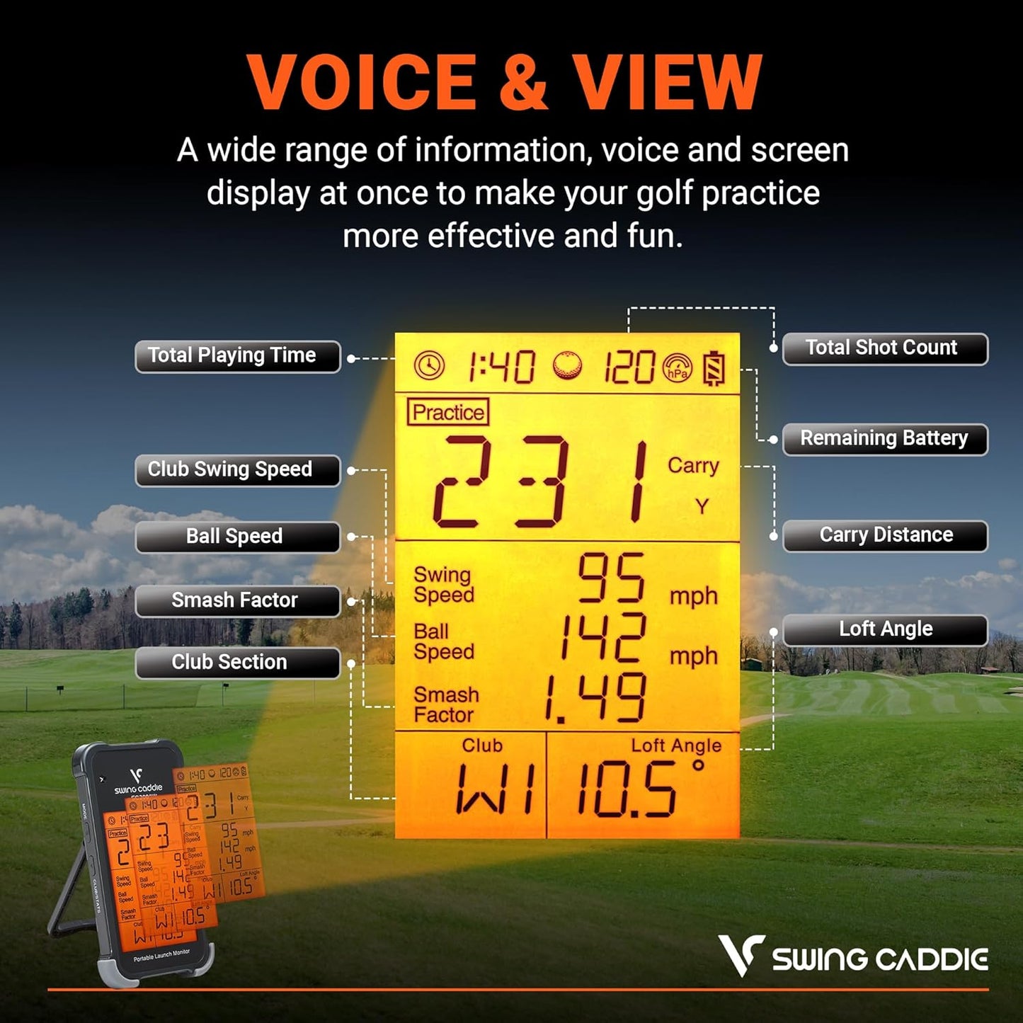 Swing Caddie SC200+ – Kannettava Golf Launch Monitor Swing Speed -tilalla