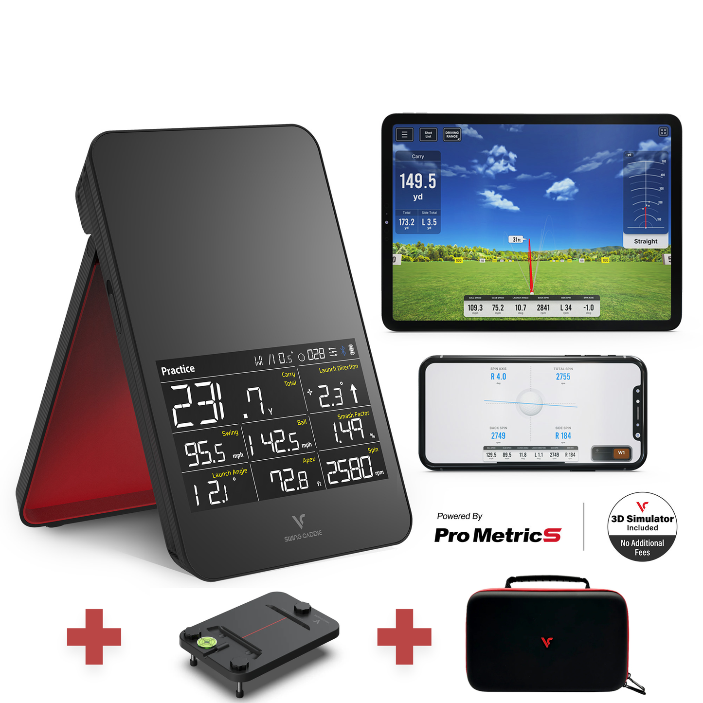 Pack Voice Caddie SC4 PRO Moniteur de Lancement et Simulateur 3D portable avec accessoires